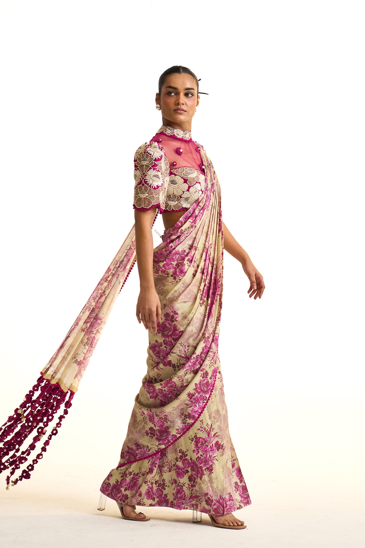 Pink moon drape saree