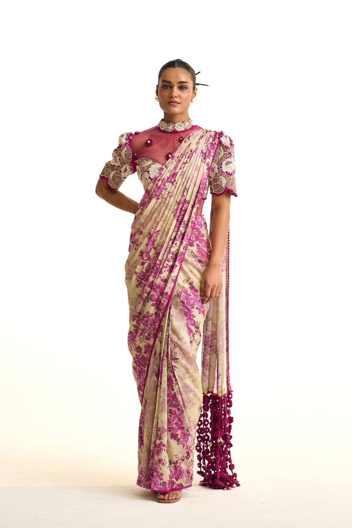 Pink moon drape saree