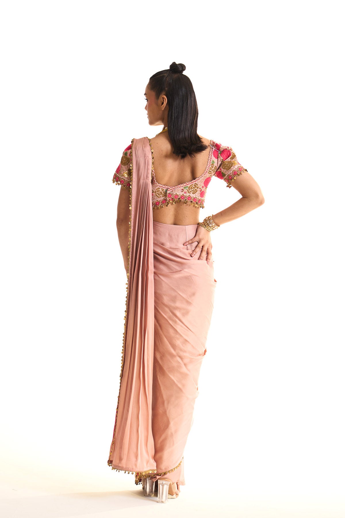 Pink rose drape saree