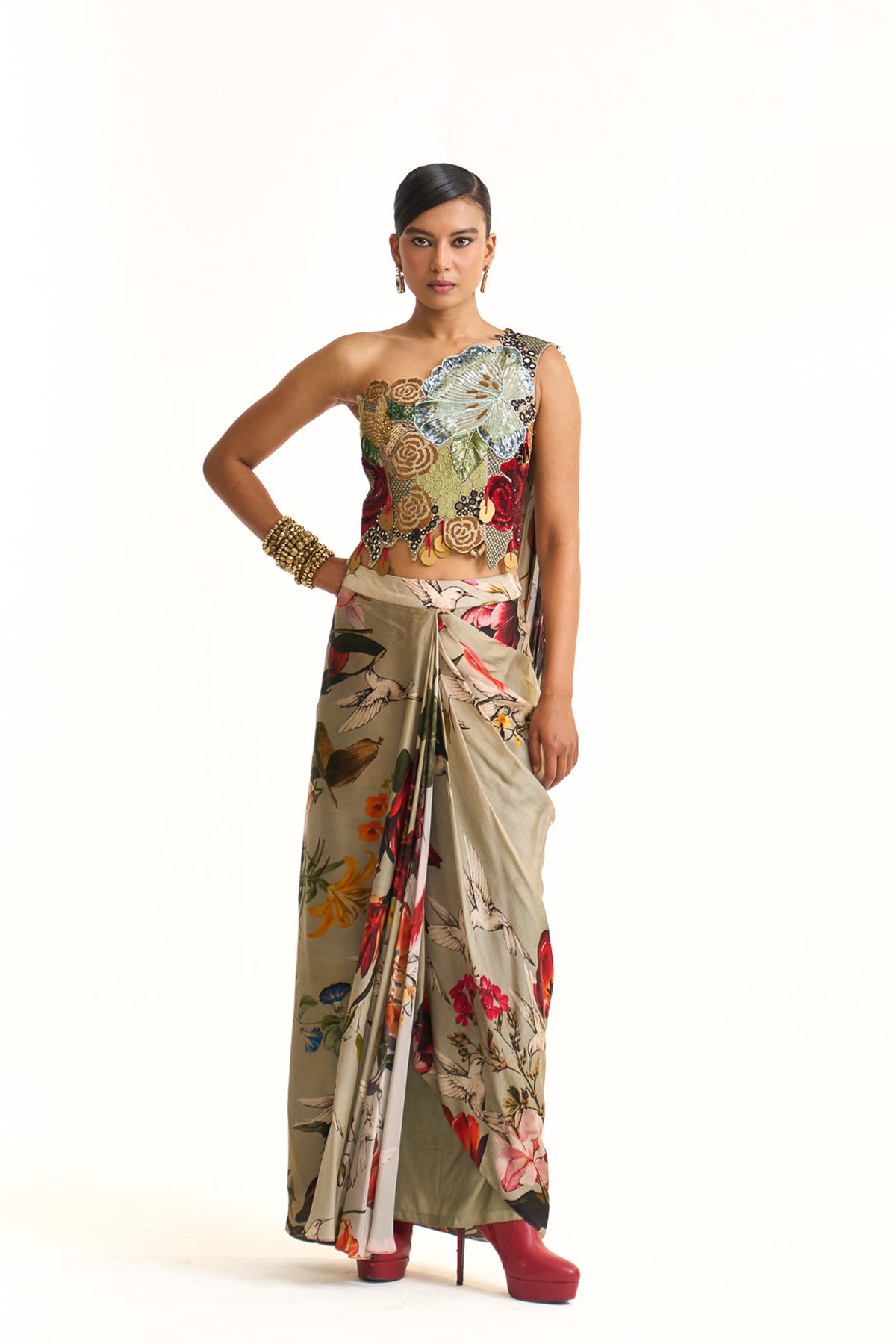 Wild blooms corset saree