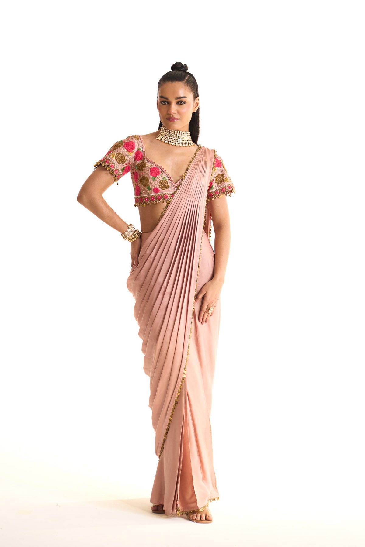Pink rose drape saree