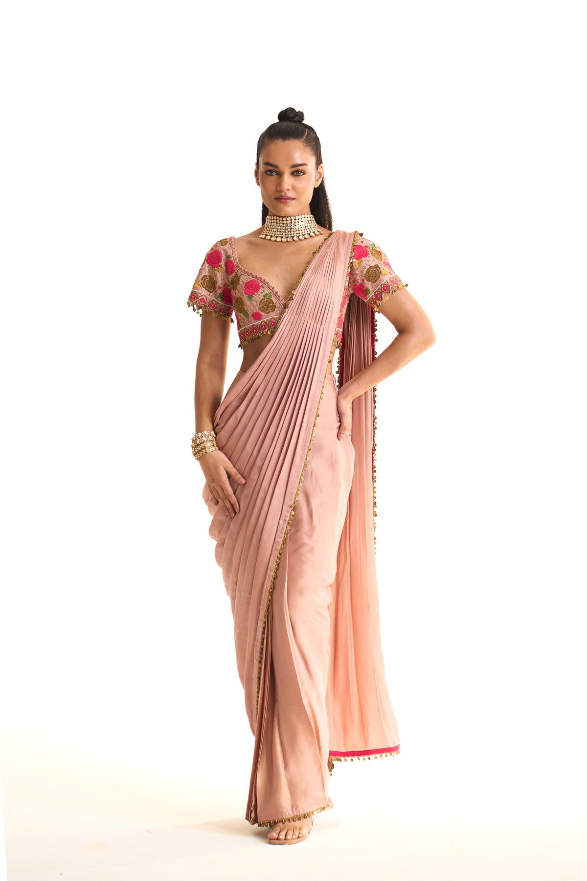 Pink rose drape saree