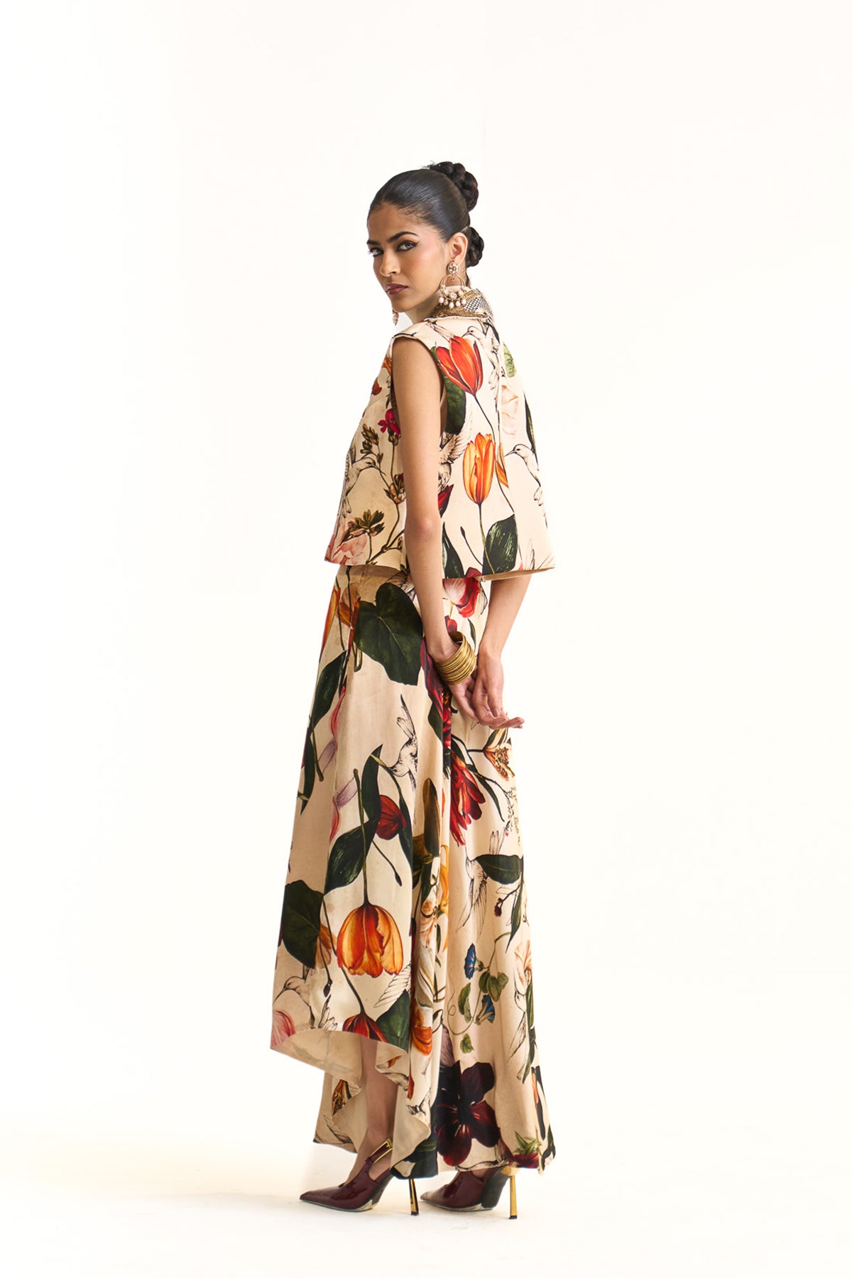 Wild blooms asymmetric skirt set