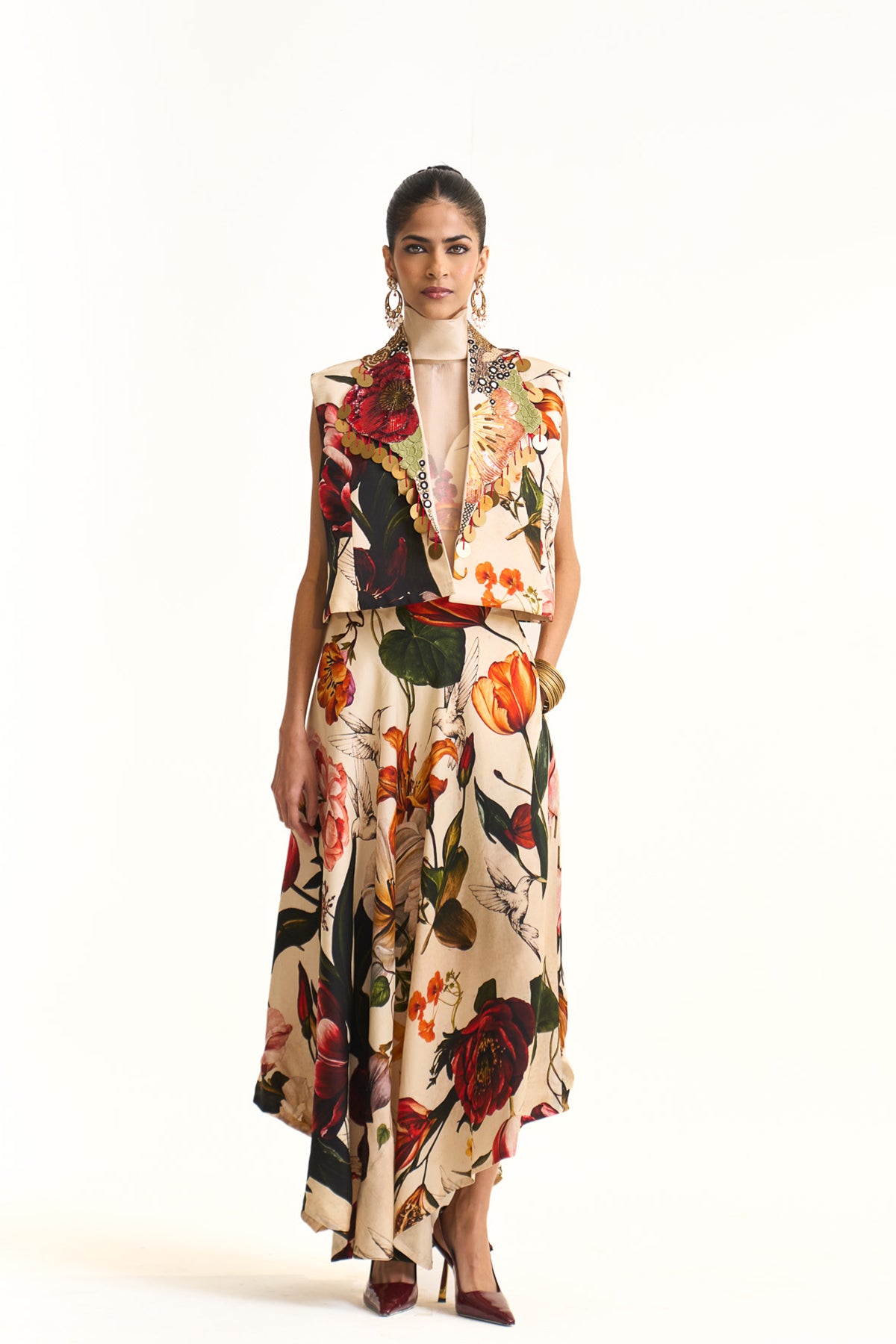 Wild blooms asymmetric skirt set