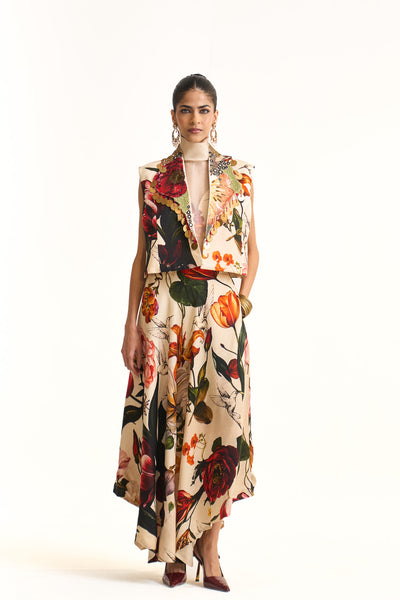 Wild blooms asymmetric skirt set