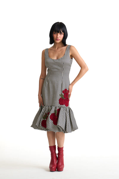 Rose grid bodycon dress