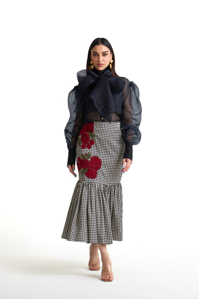 Rose grid midi skirt