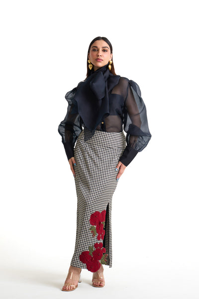Rose grid pencil skirt
