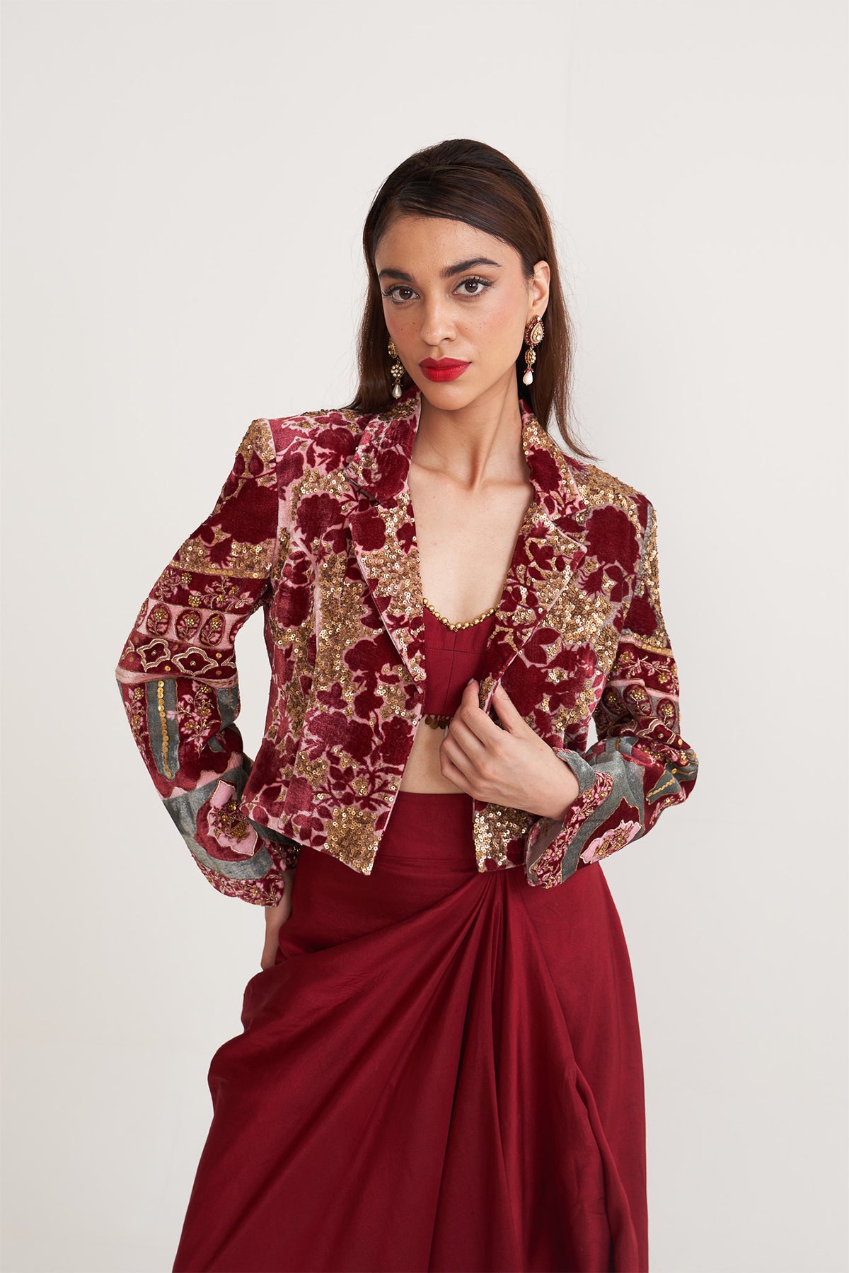 Crop blazer skirt set