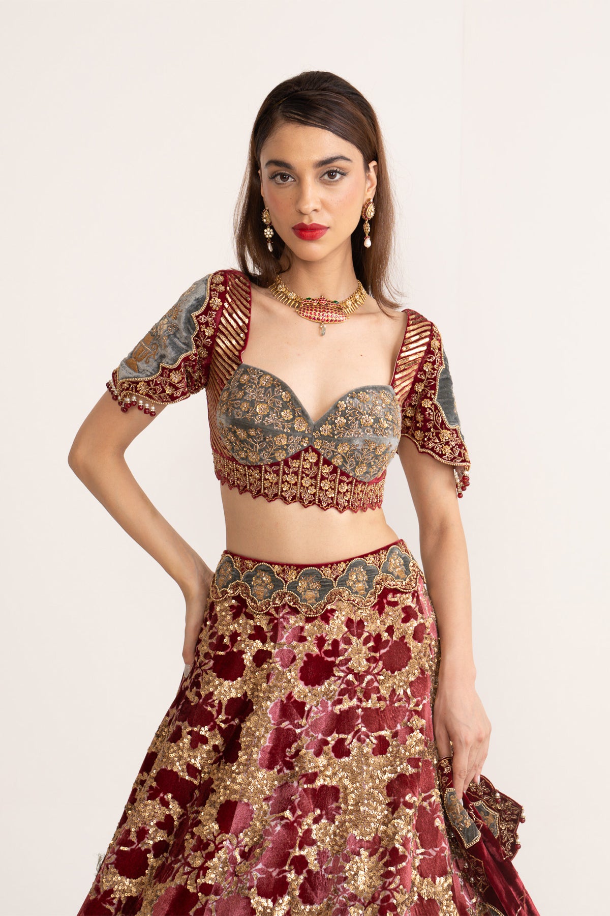 Velvet floral Lehenga set