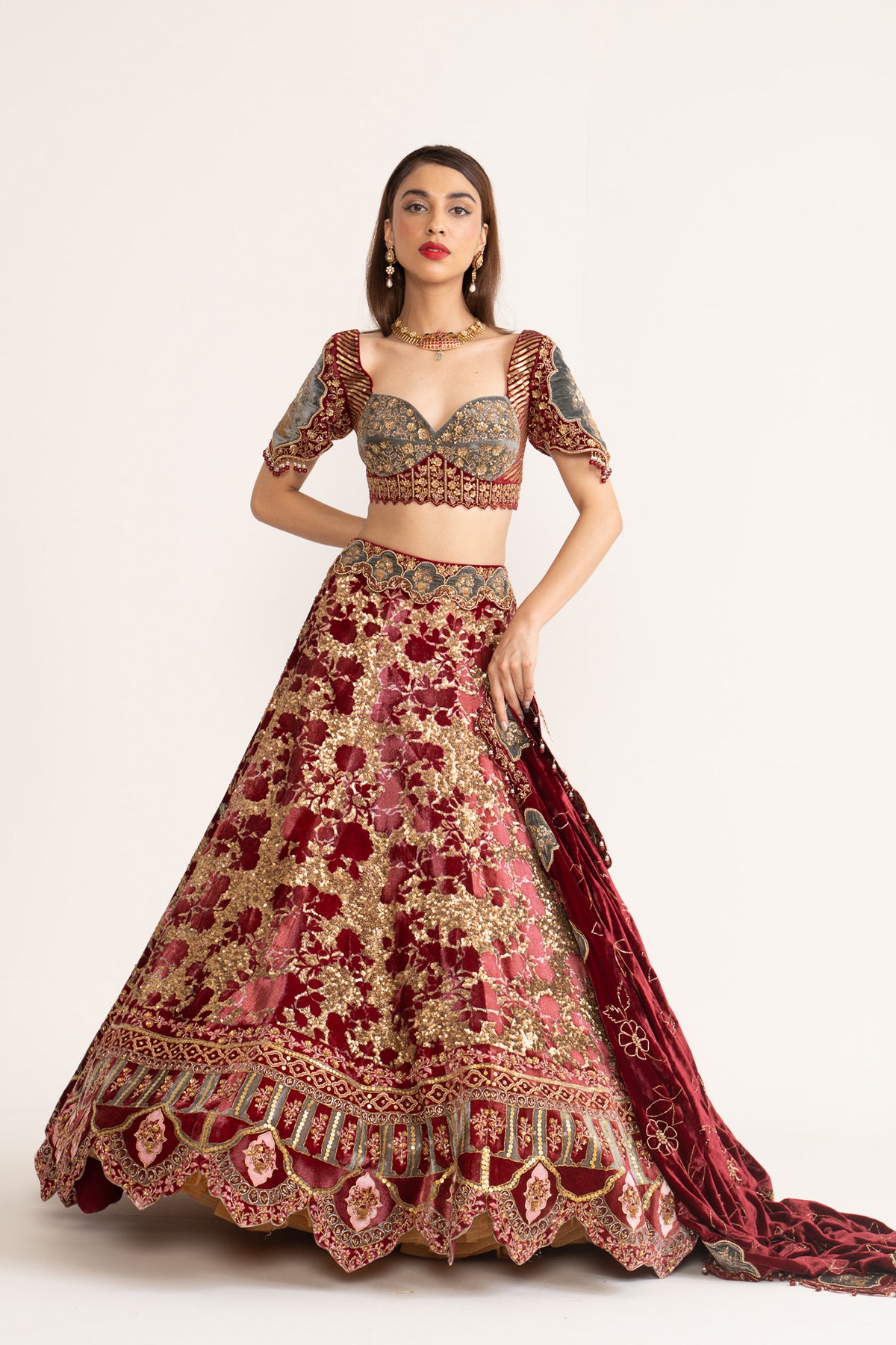 Velvet floral Lehenga set