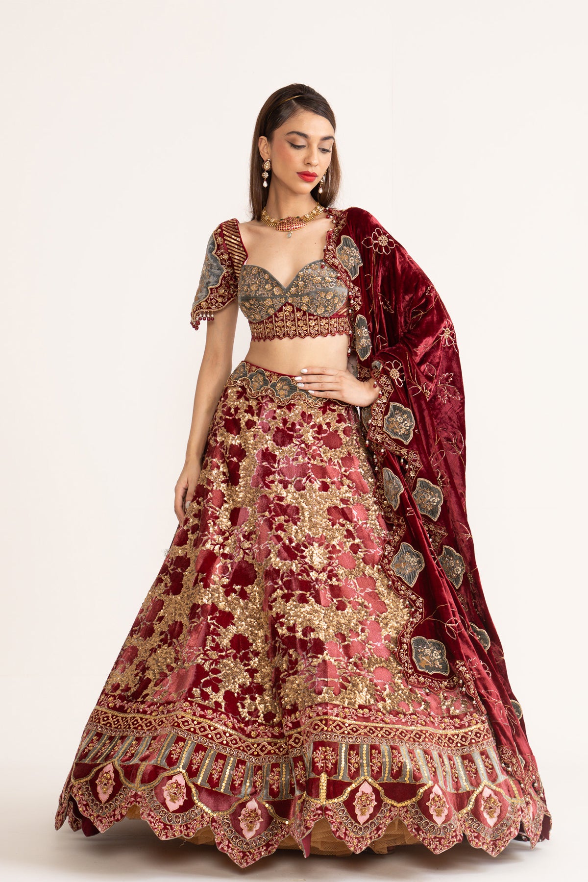 Velvet floral Lehenga set