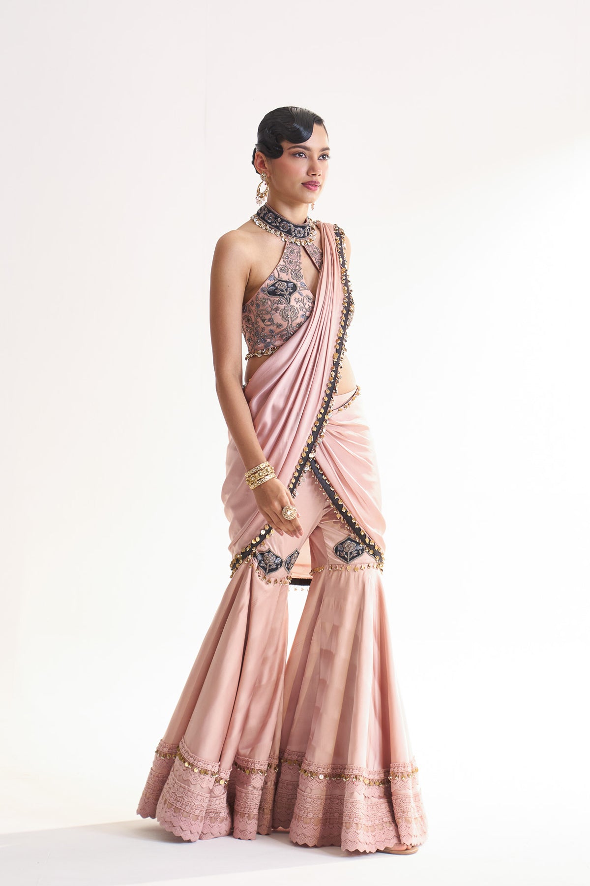 Satin garara saree