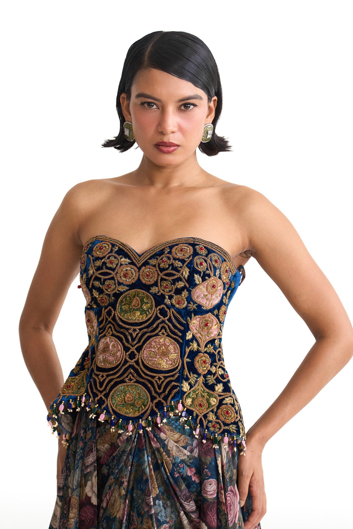 Royal vintage corset trail drape skirt set