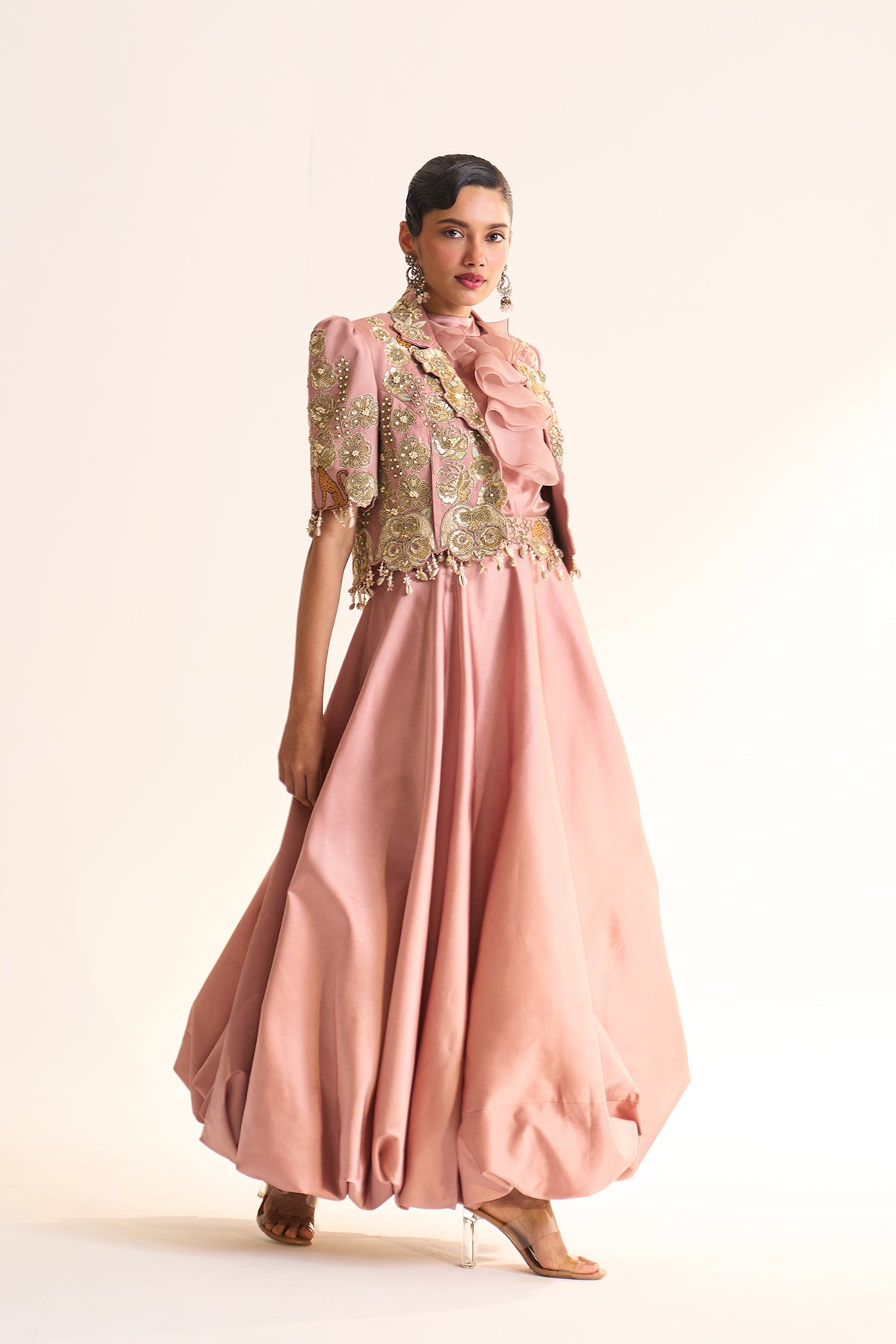 Safari Romance Gulshera crop blazer & balloon skirt set