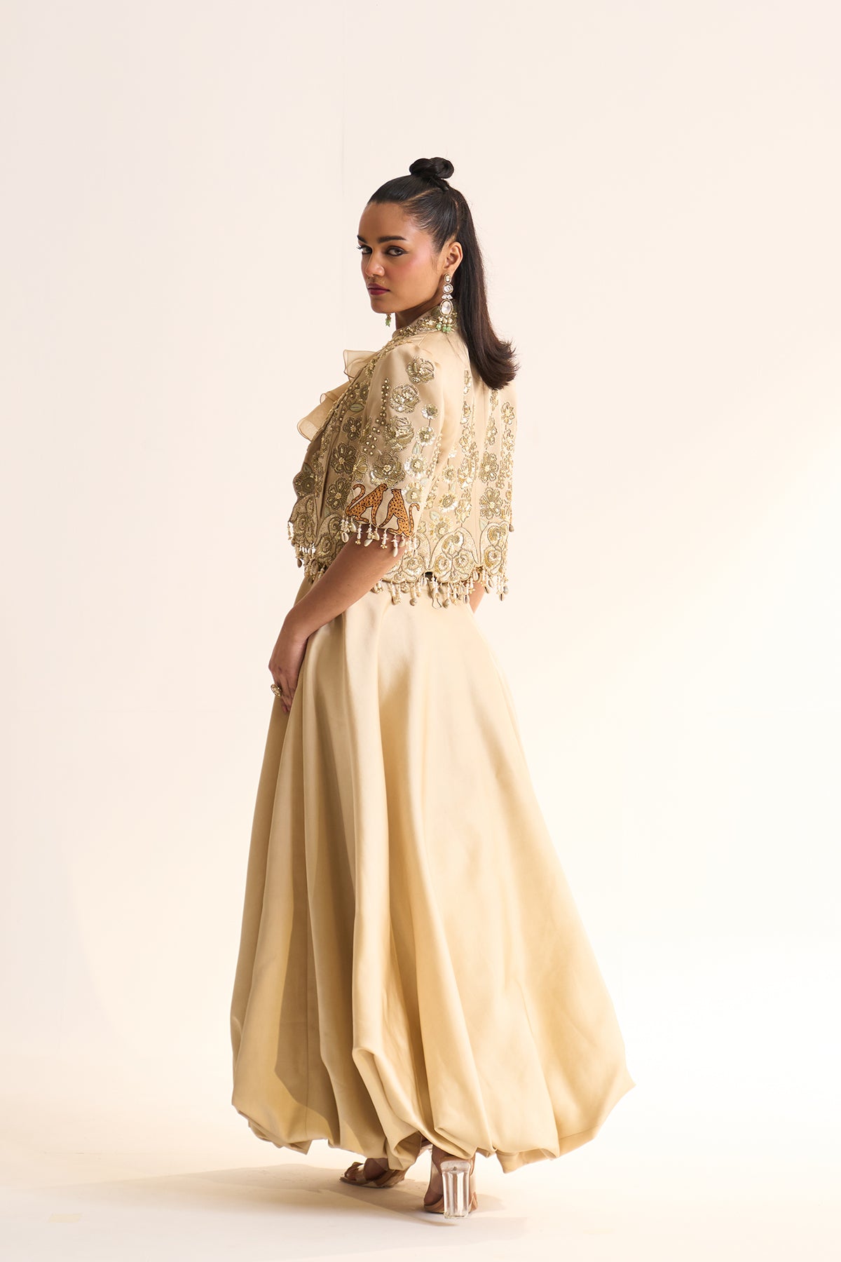Safari Romance Gulshera crop blazer & balloon skirt set