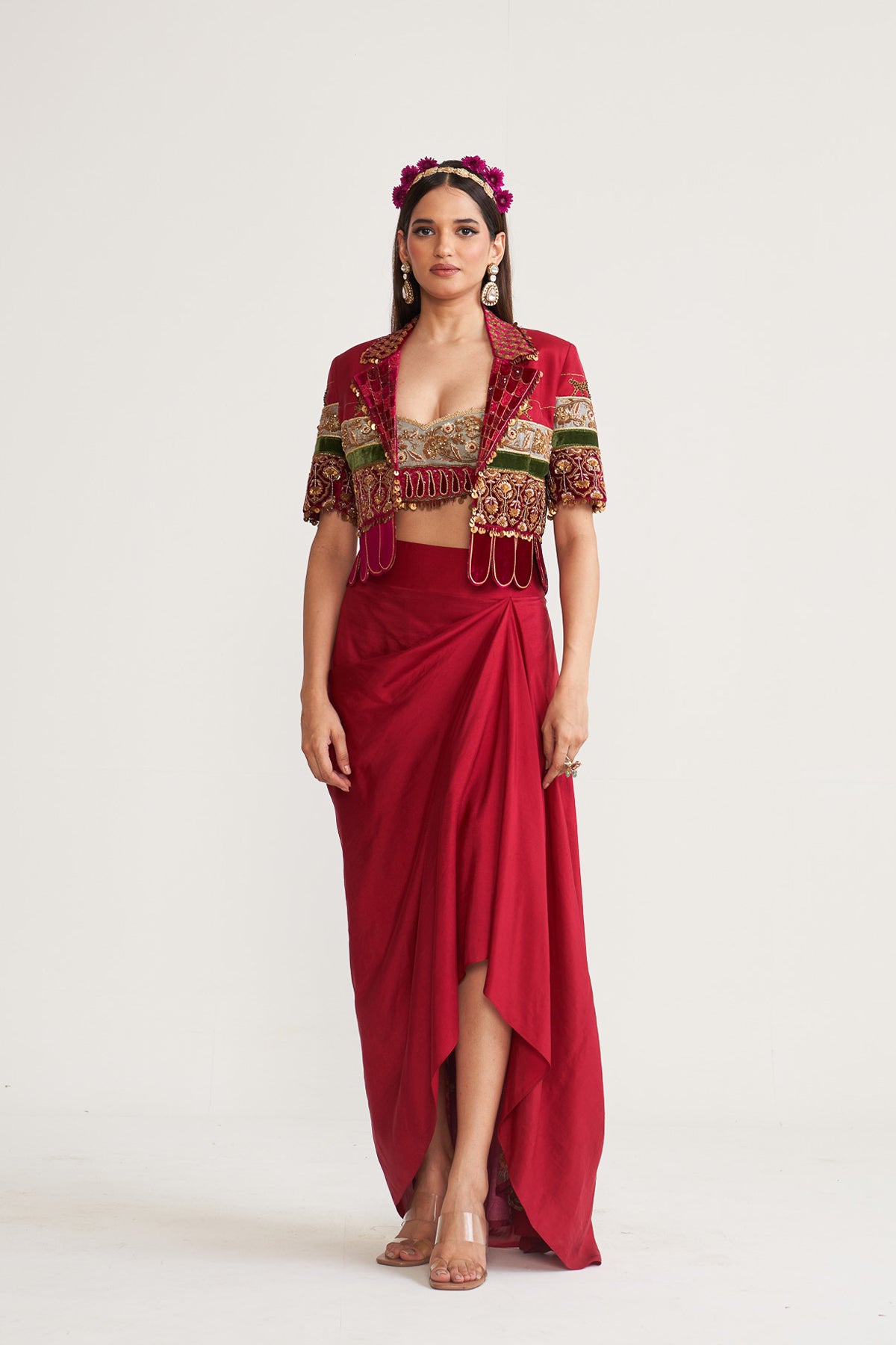 Crop blazer skirt set