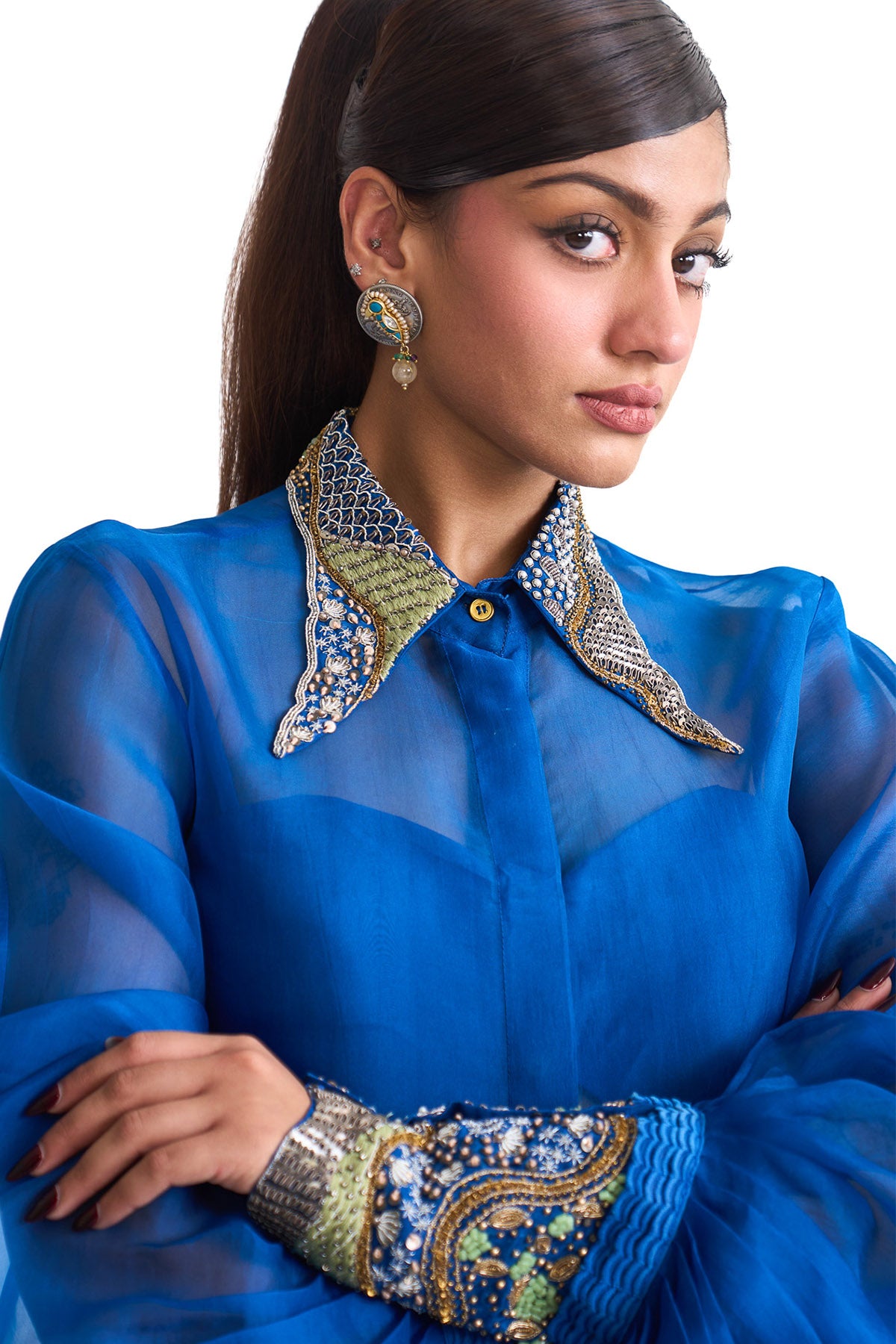 Silver sea shirt with balloon pant set