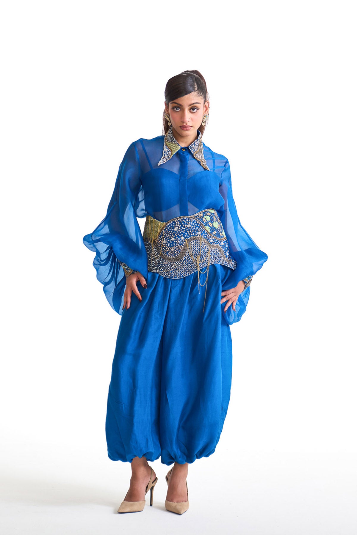 Silver sea shirt with balloon pant set
