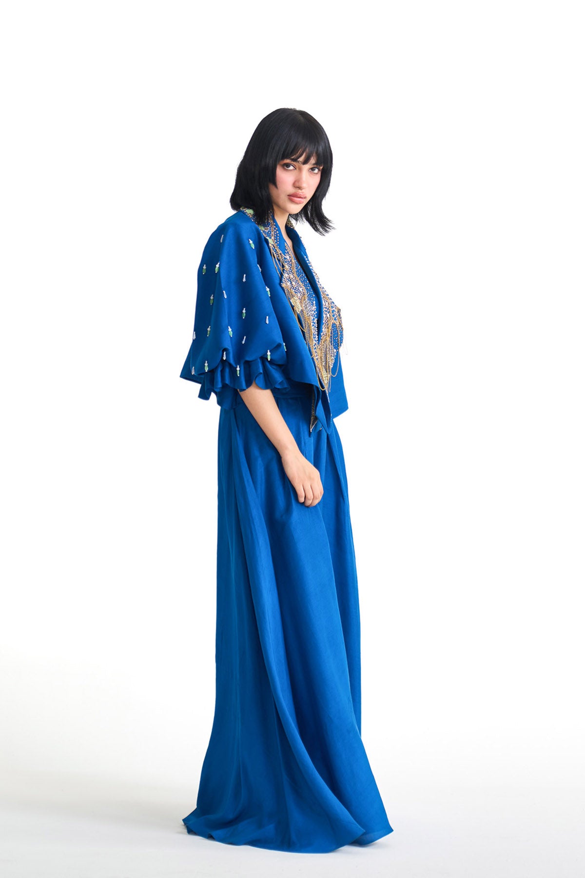 Silver sea puff sleeve jacket set