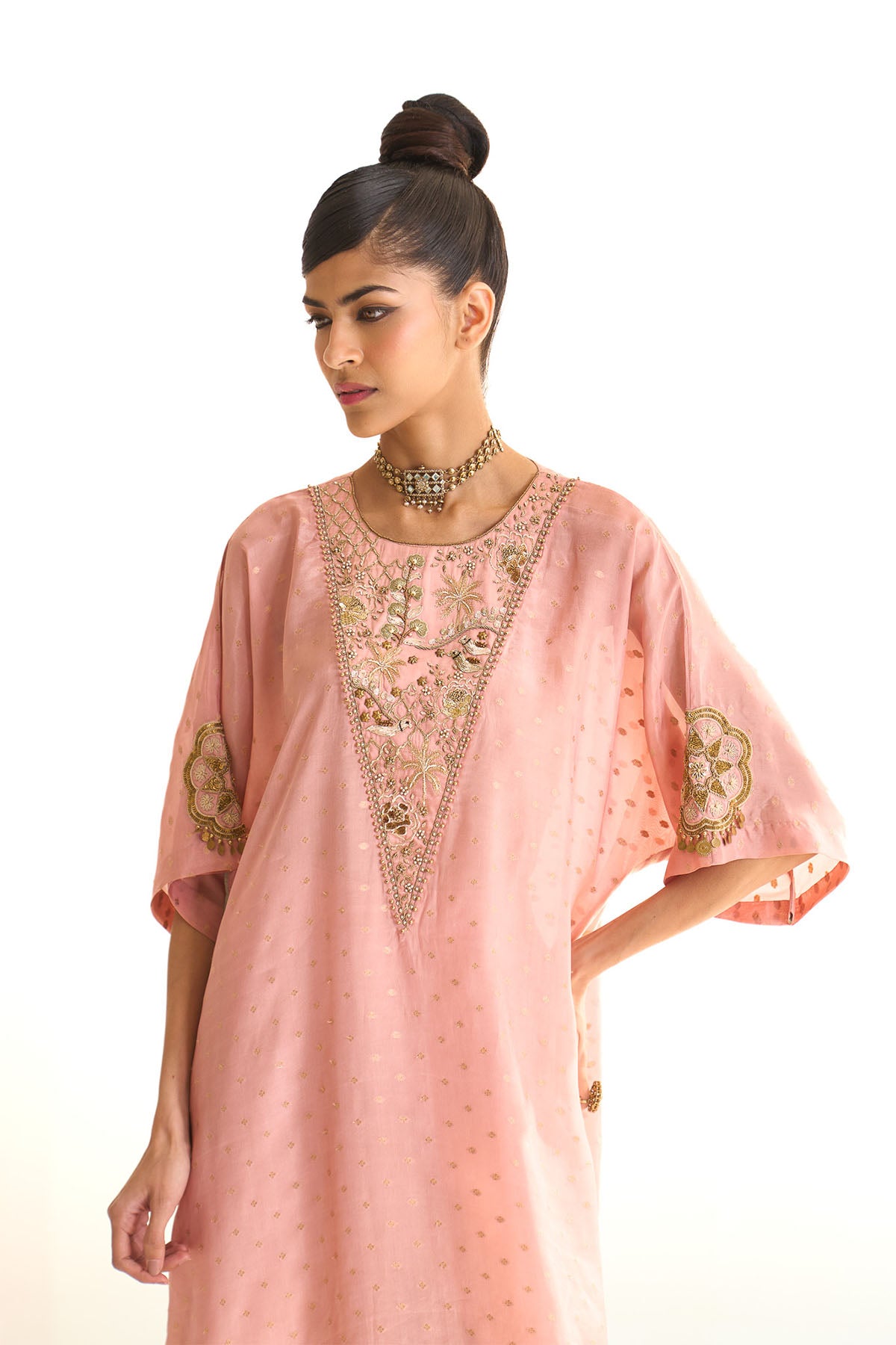 Summer mist Pink Gold satin kaftan set