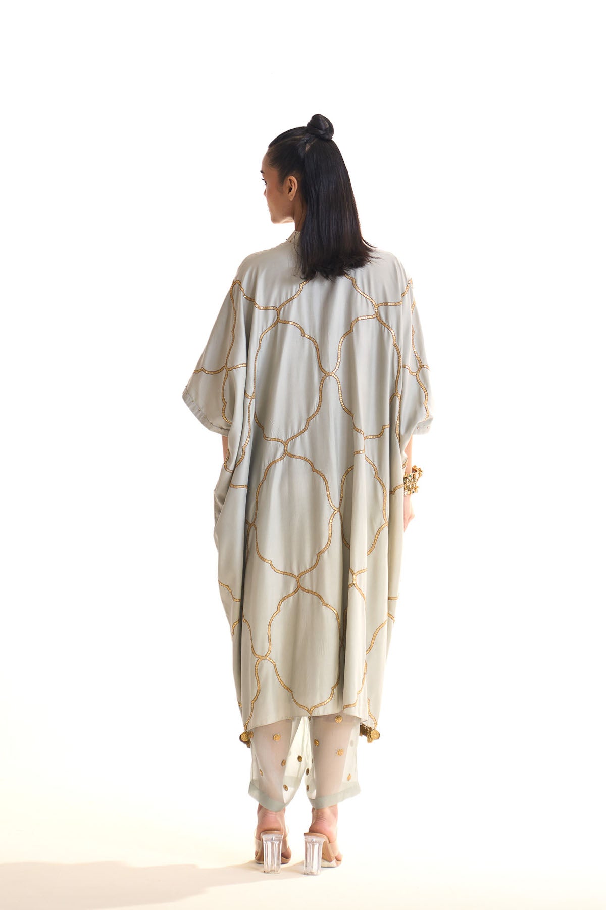 Summer mist teal Mehrab jaal kurta set
