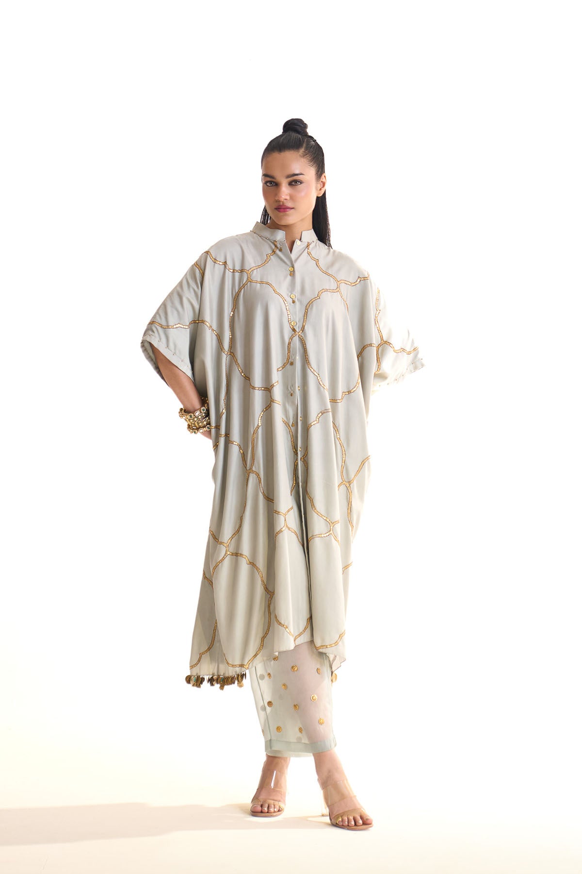 Summer mist teal Mehrab jaal kurta set