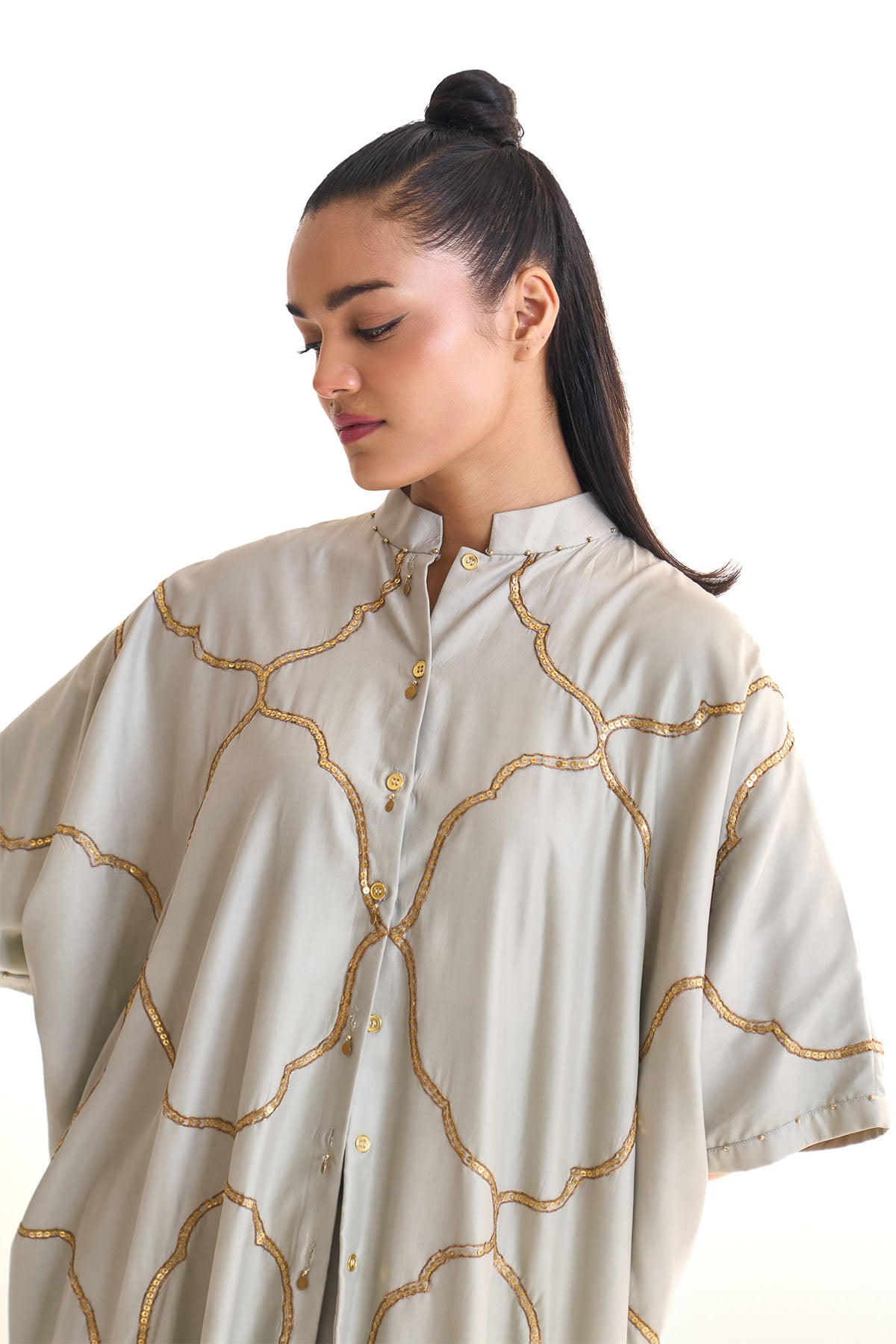 Summer mist teal Mehrab jaal kurta set