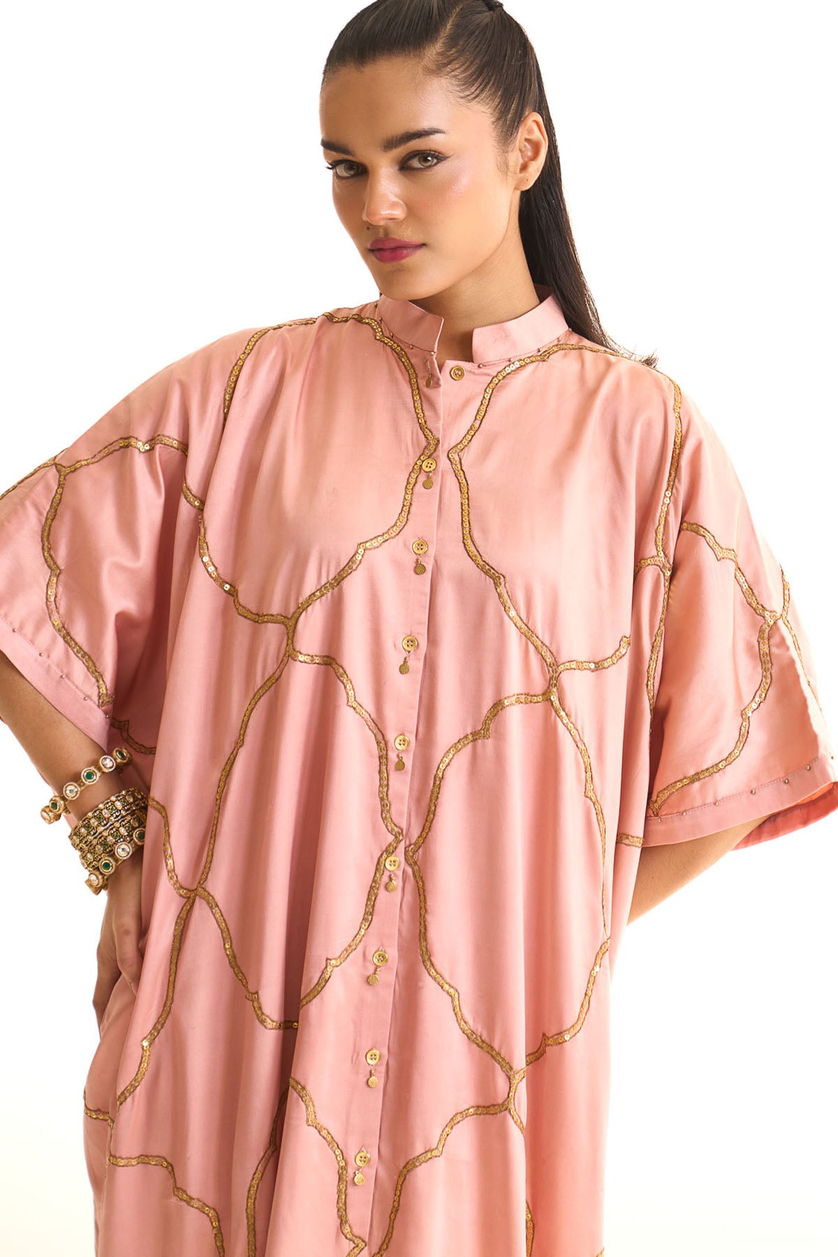 Summer mist Pink Mehrab jaal kurta set