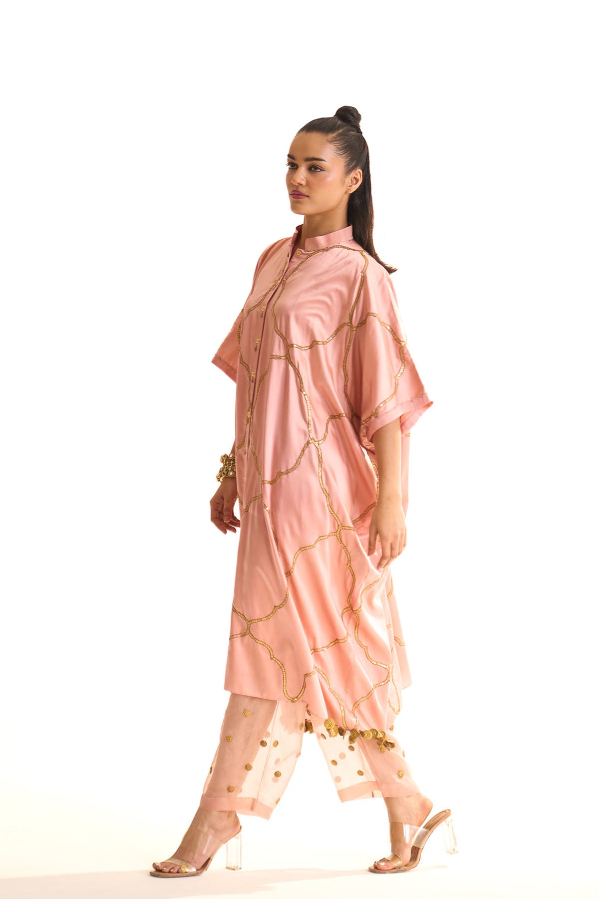 Summer mist Pink Mehrab jaal kurta set