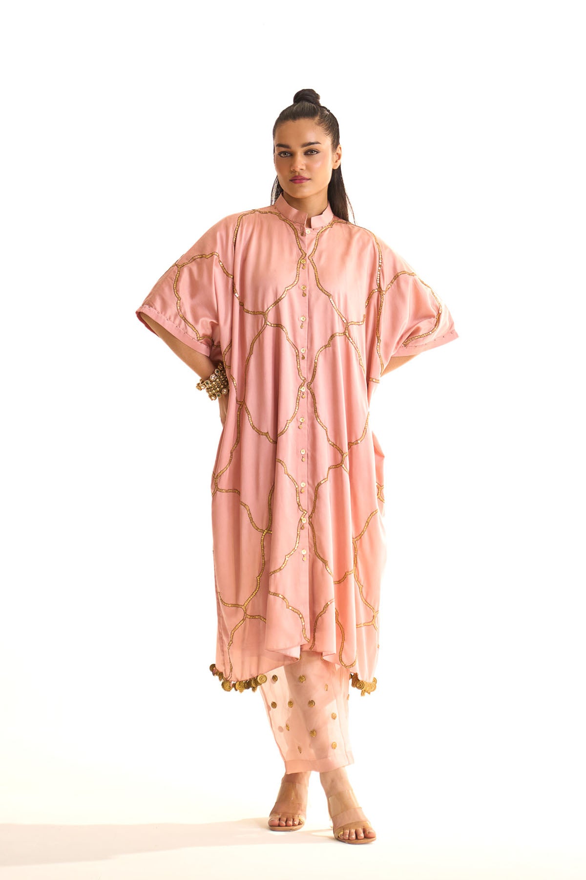 Summer mist Pink Mehrab jaal kurta set