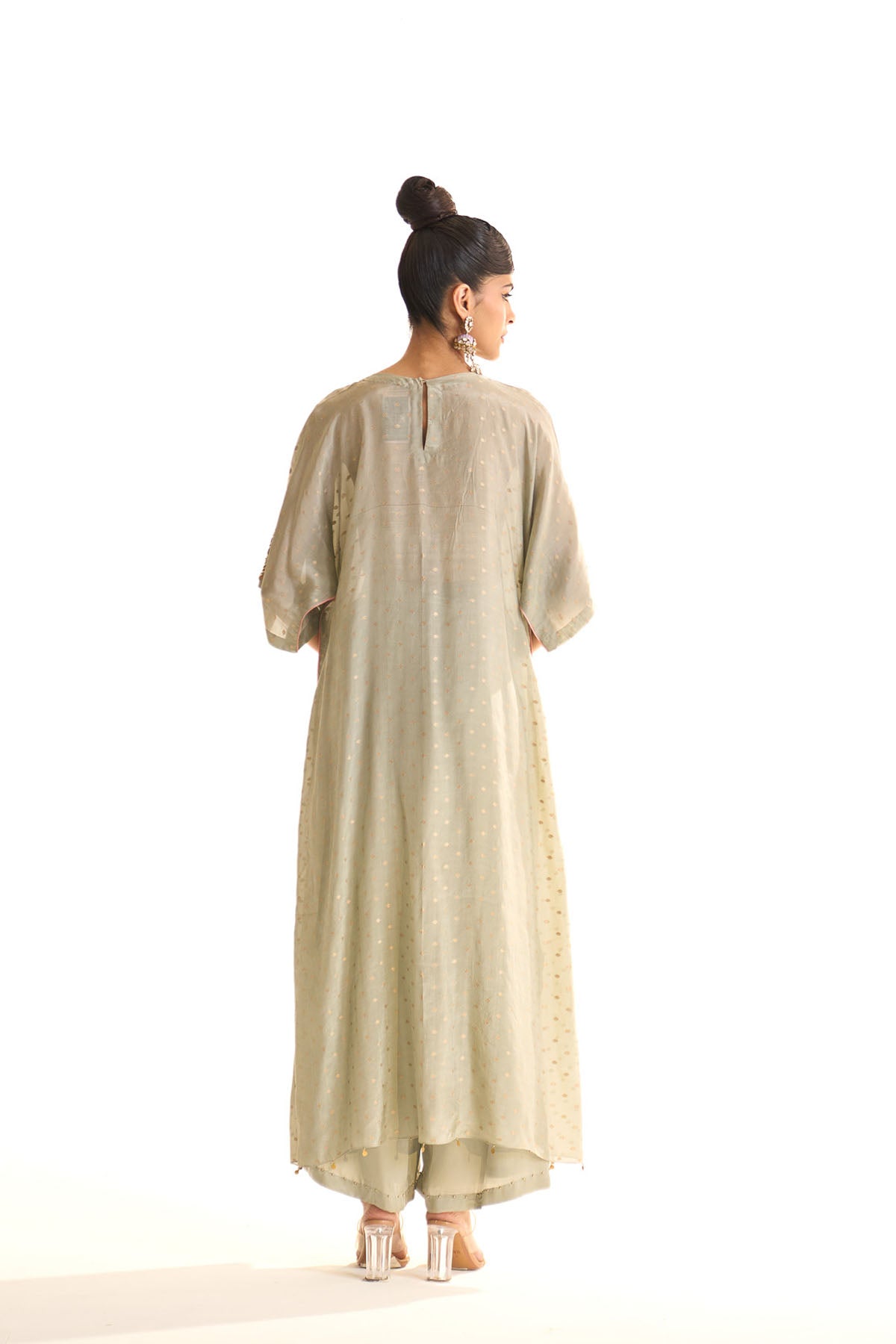 Summer mist teal Gold satin kaftan set