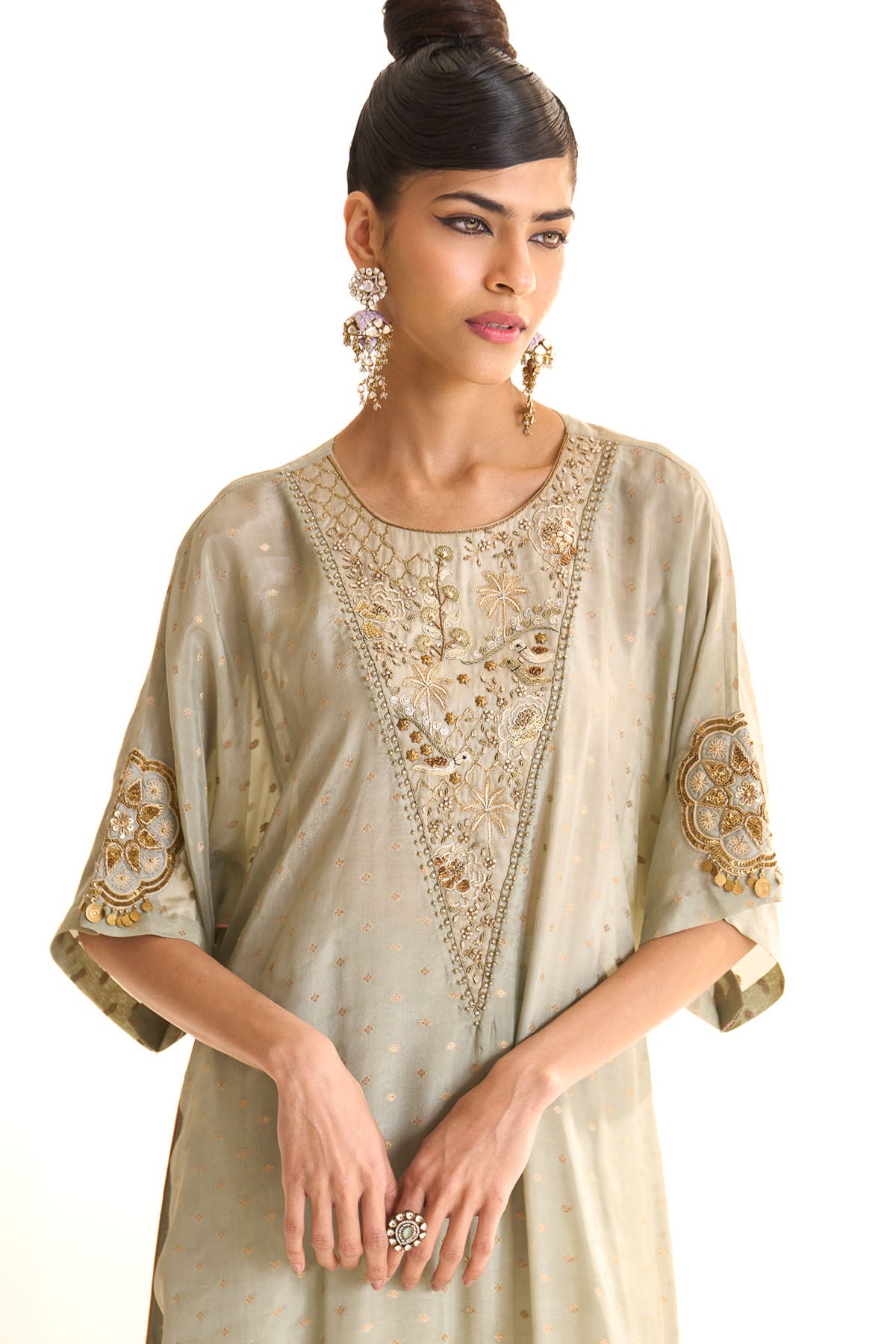 Summer mist teal Gold satin kaftan set