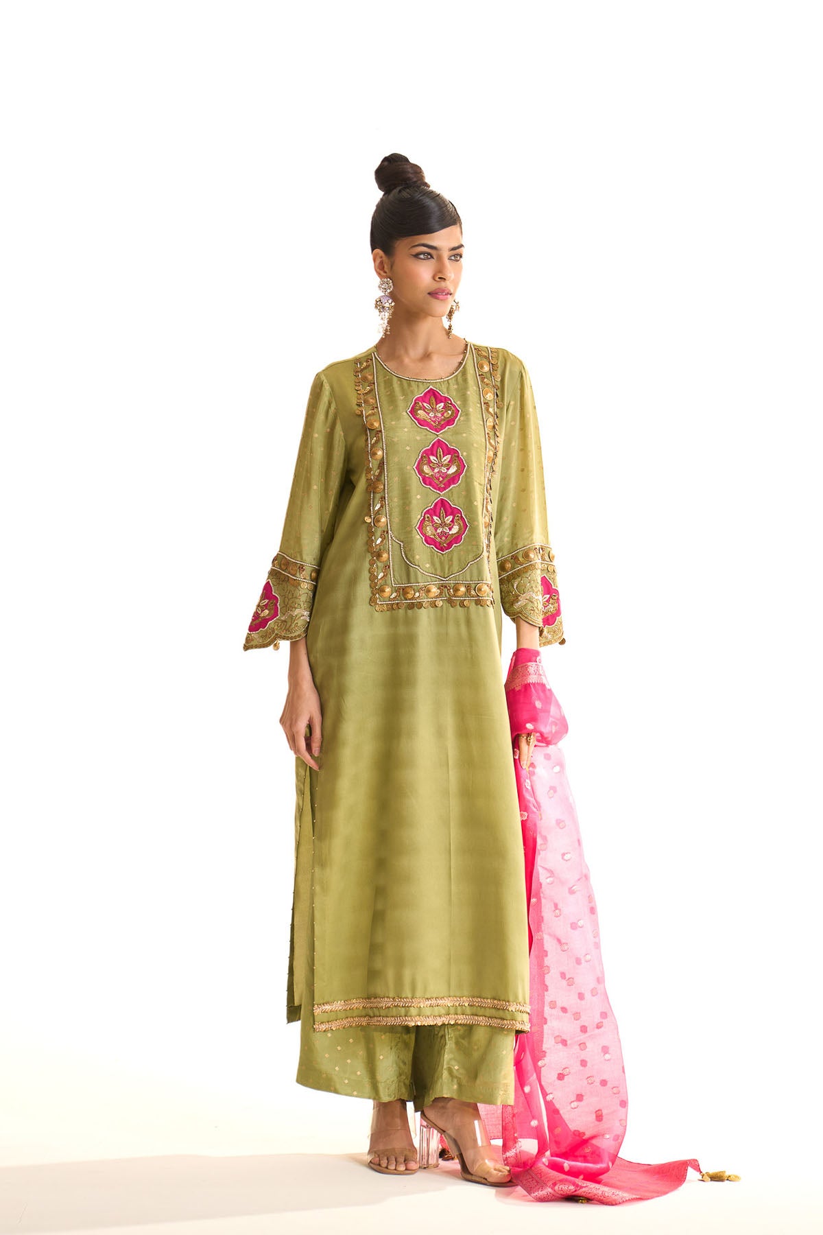 Summer mist Green Banarsi satin york set