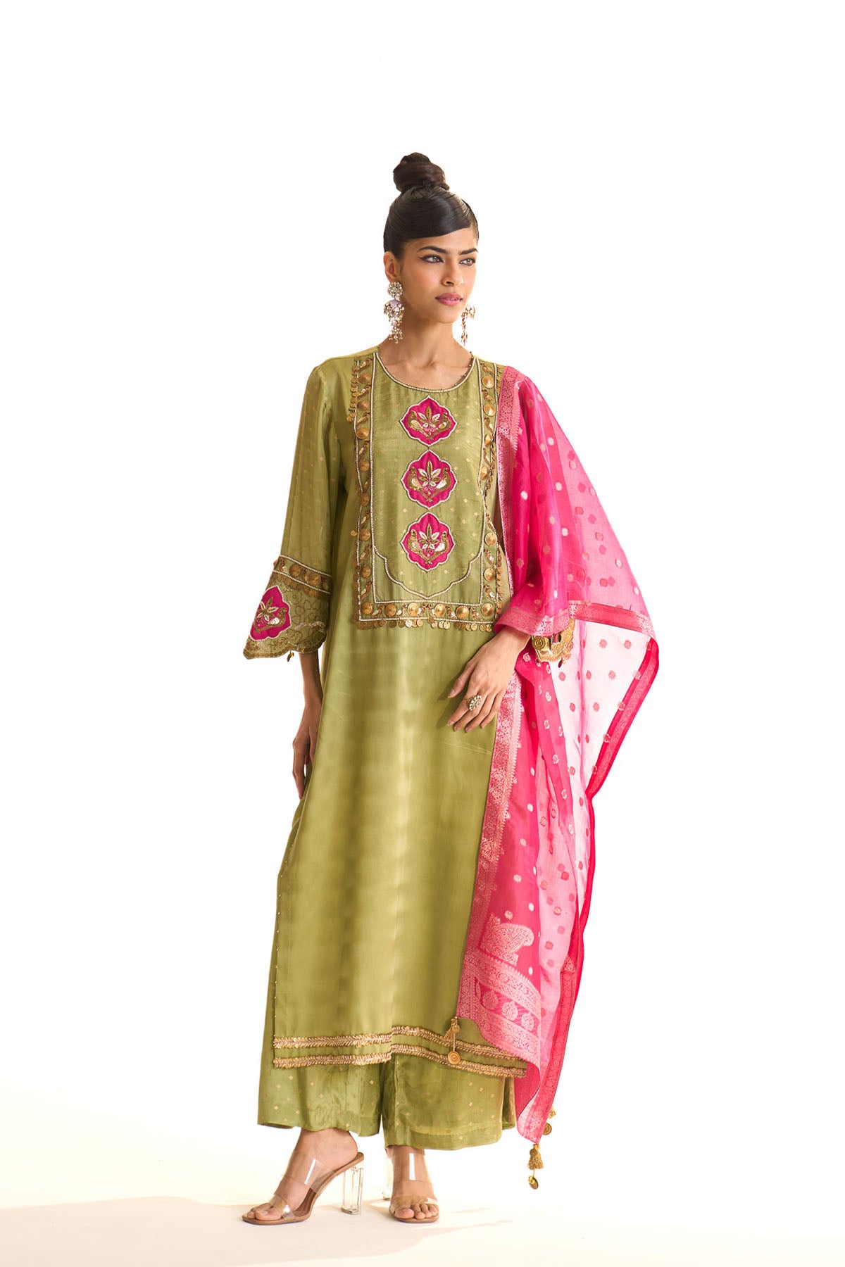 Summer mist Green Banarsi satin york set
