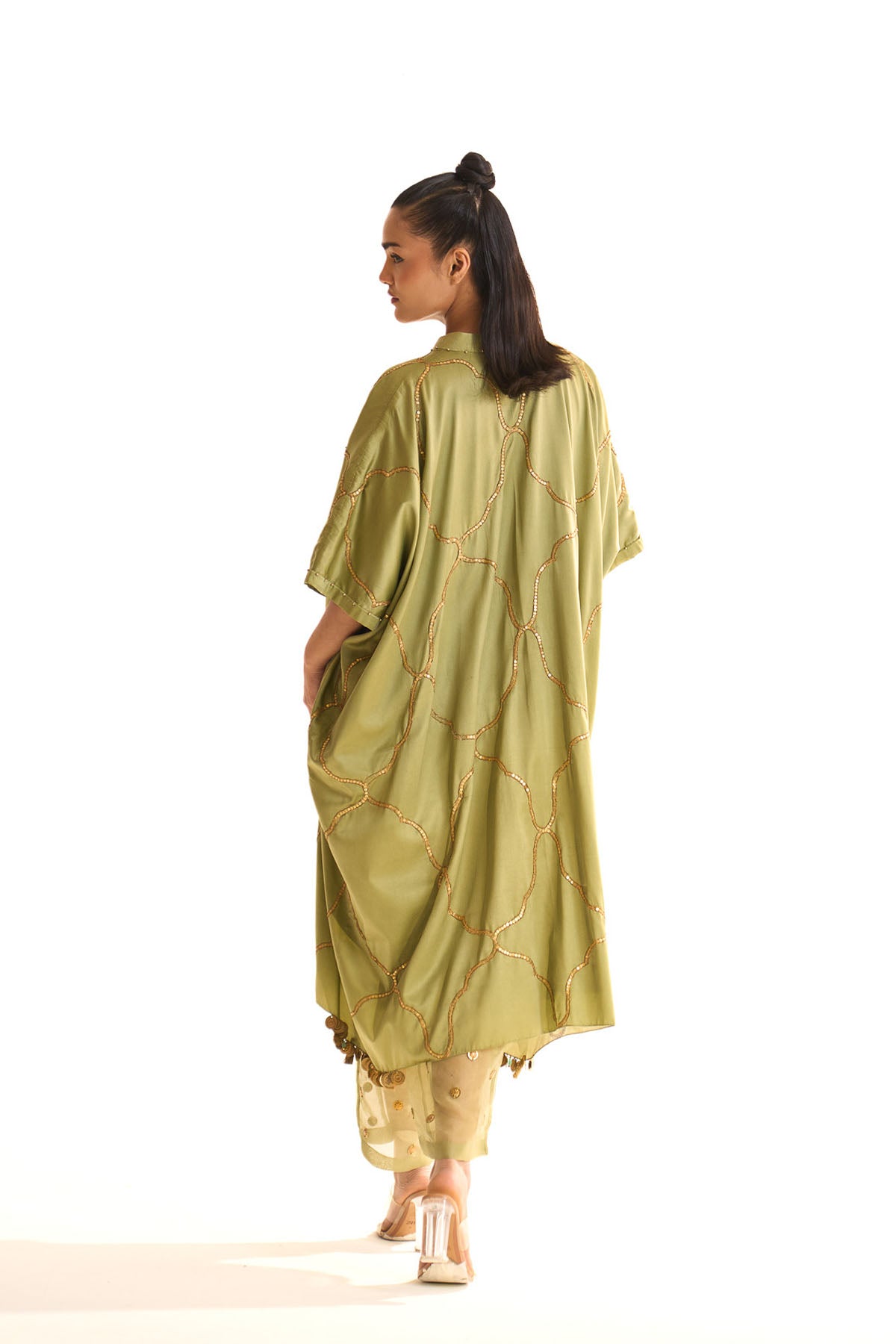 Summer mist green Mehrab jaal kurta set