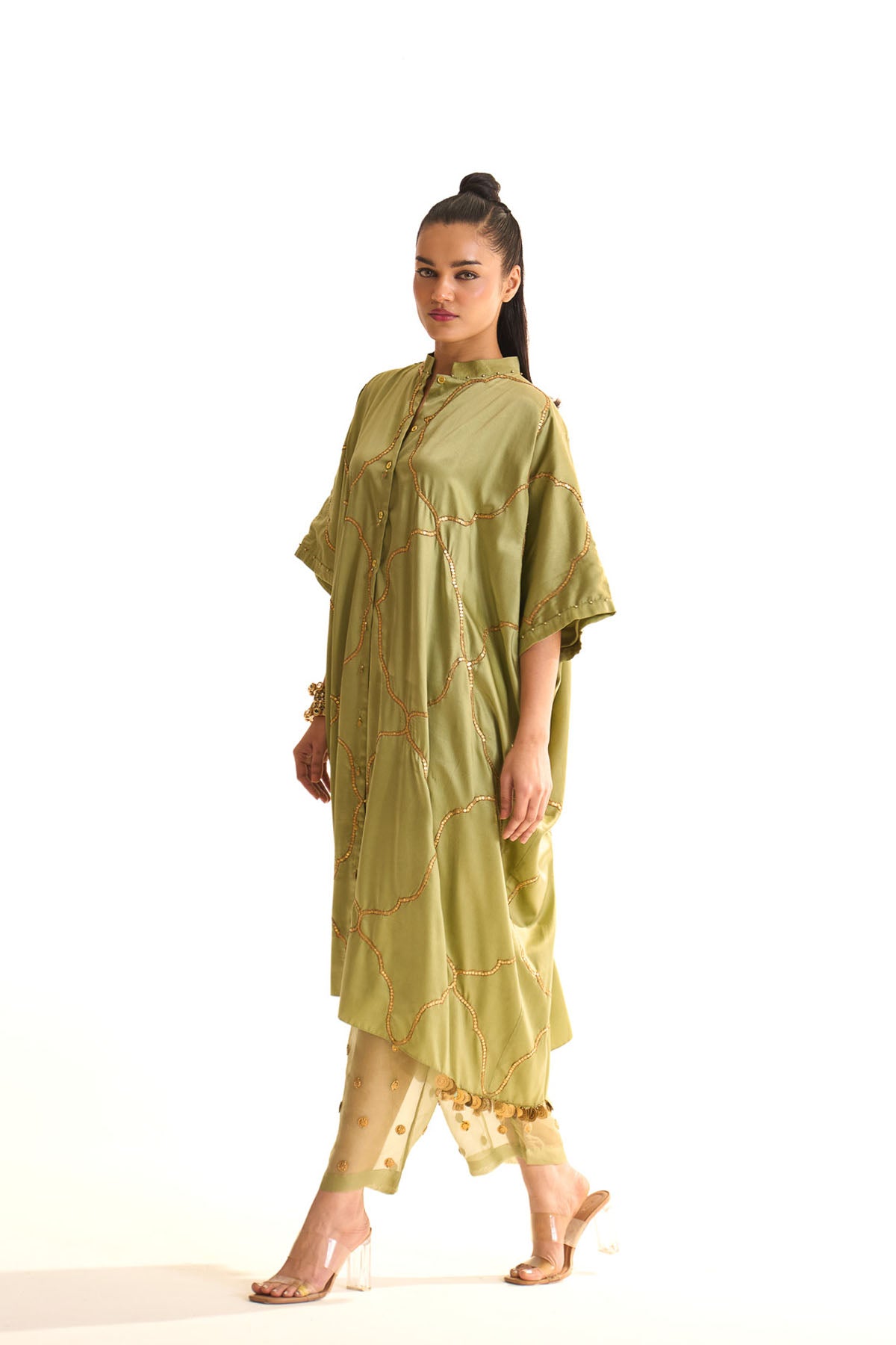 Summer mist green Mehrab jaal kurta set