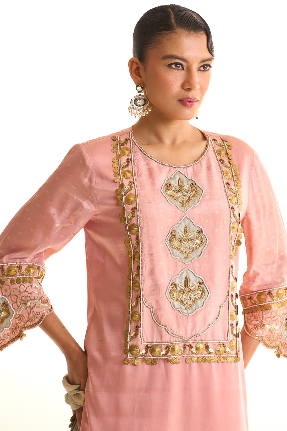 Summer mist Pink Banarsi satin york set