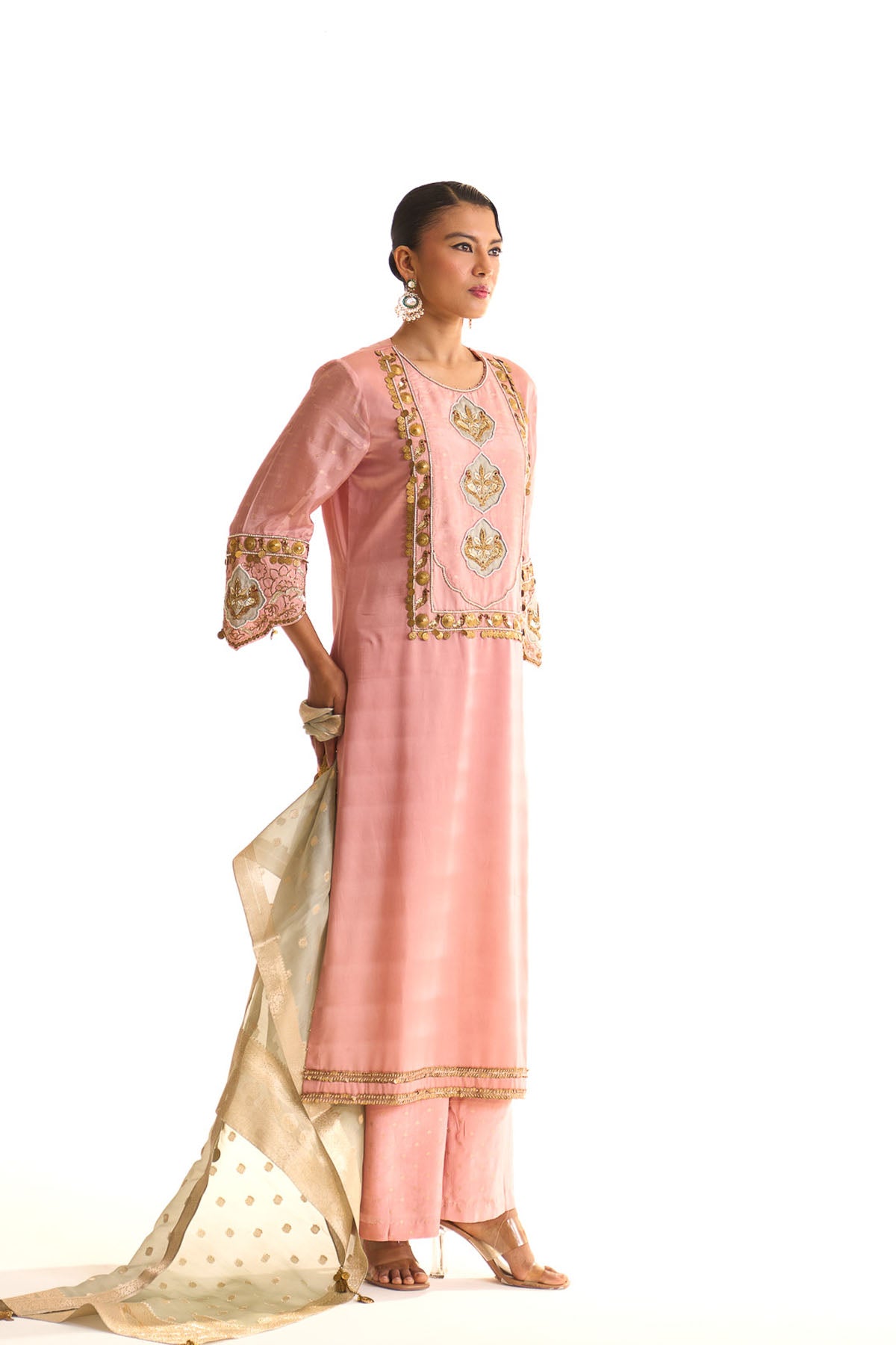 Summer mist Pink Banarsi satin york set