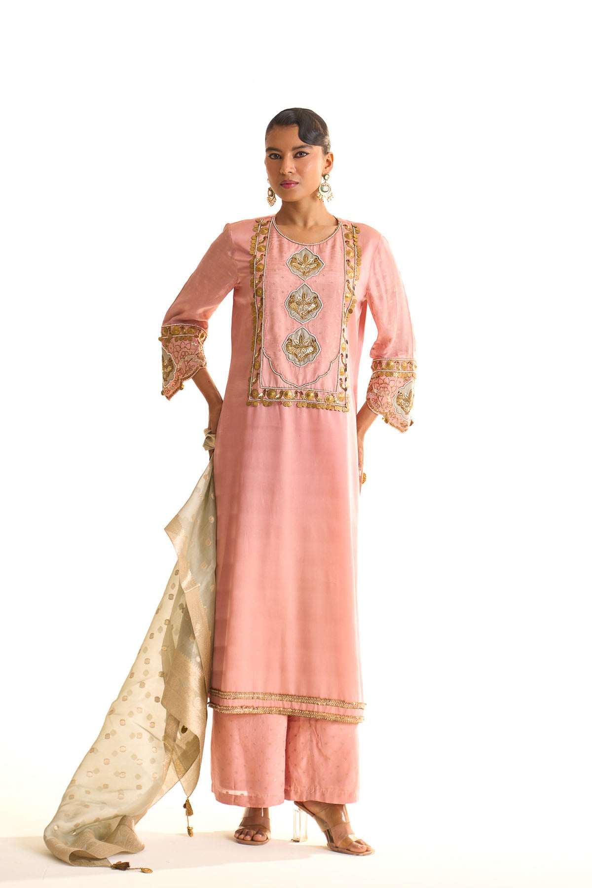 Summer mist Pink Banarsi satin york set