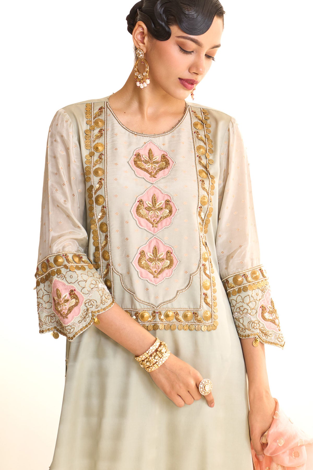 Summer mist Teal Banarsi satin york set