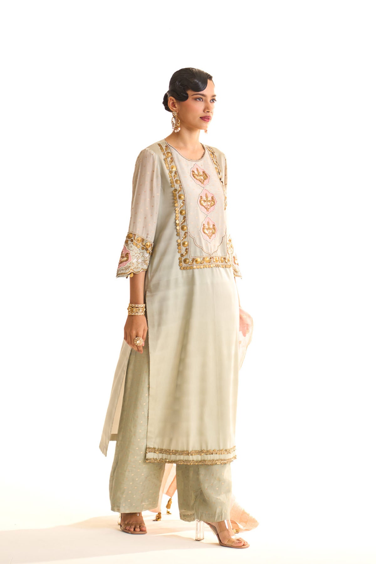 Summer mist Teal Banarsi satin york set