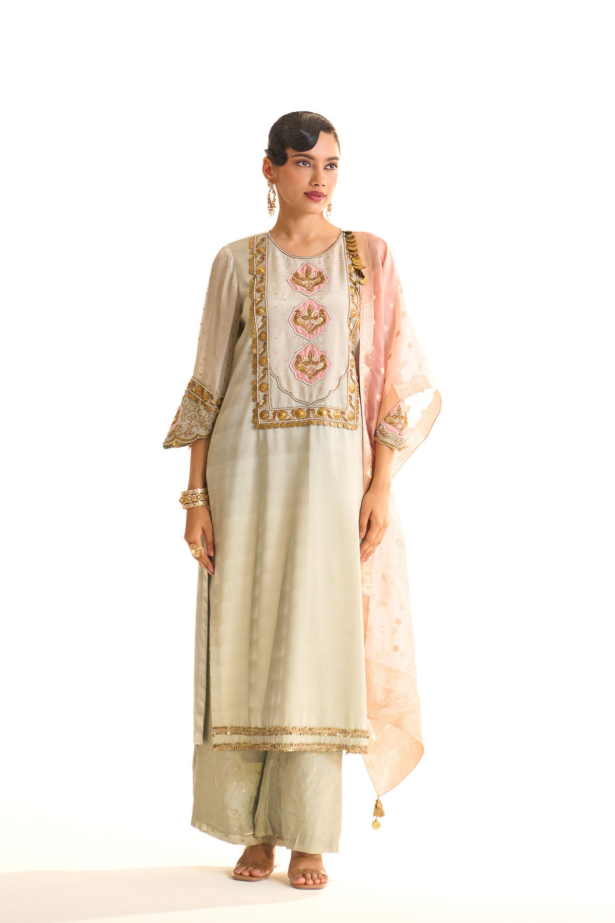 Summer mist Teal Banarsi satin york set