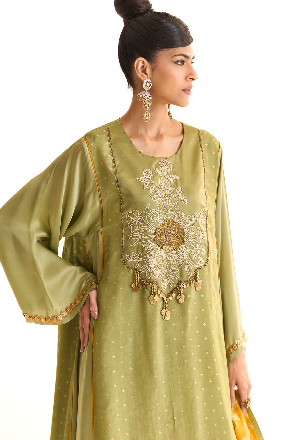 Summer mist Green Kalidar york kurta set
