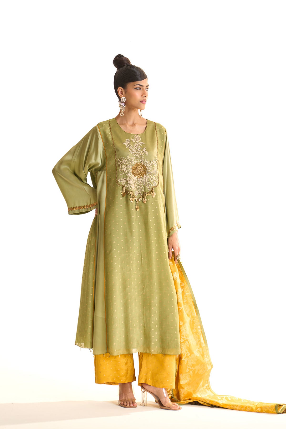Summer mist Green Kalidar york kurta set