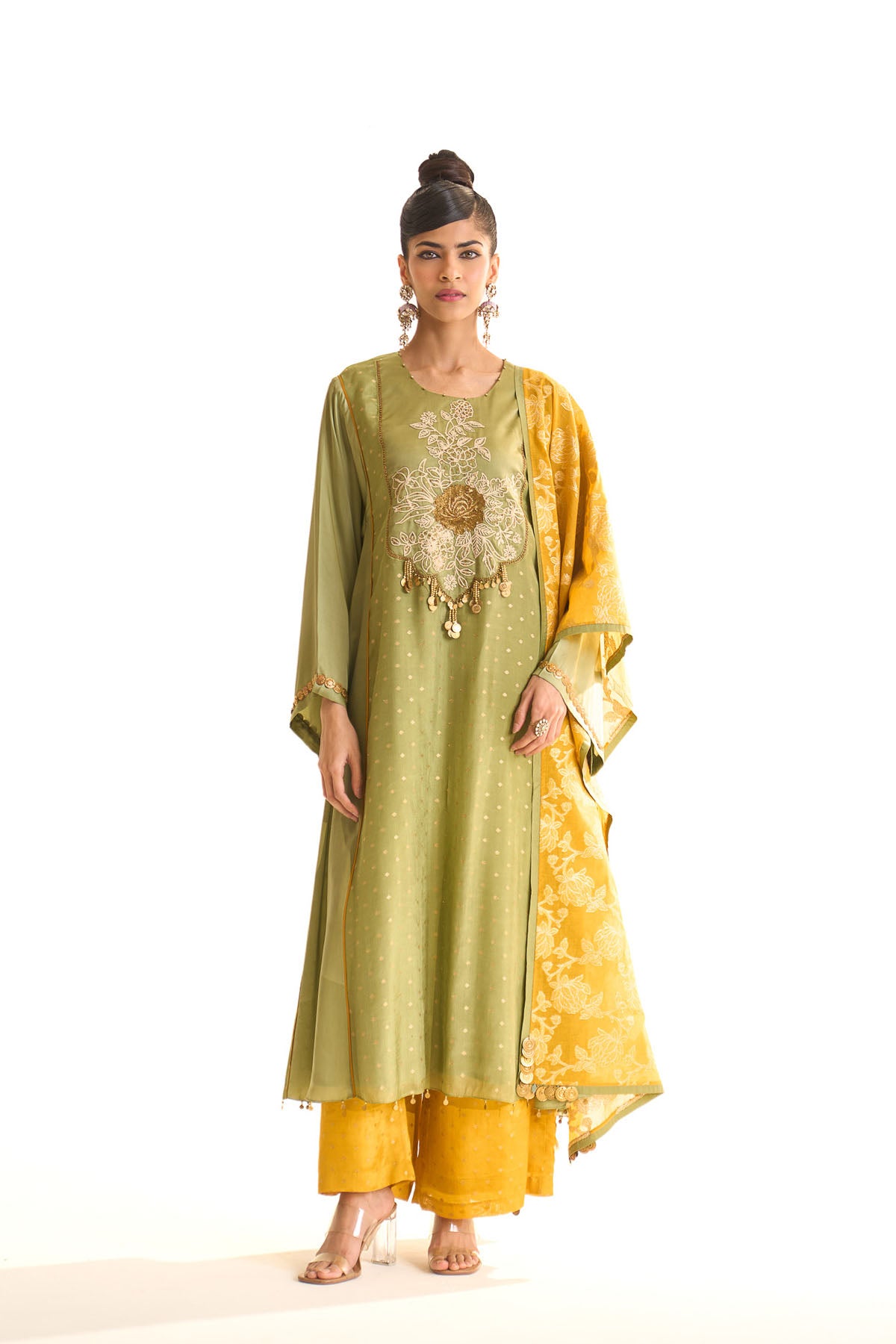 Summer mist Green Kalidar york kurta set
