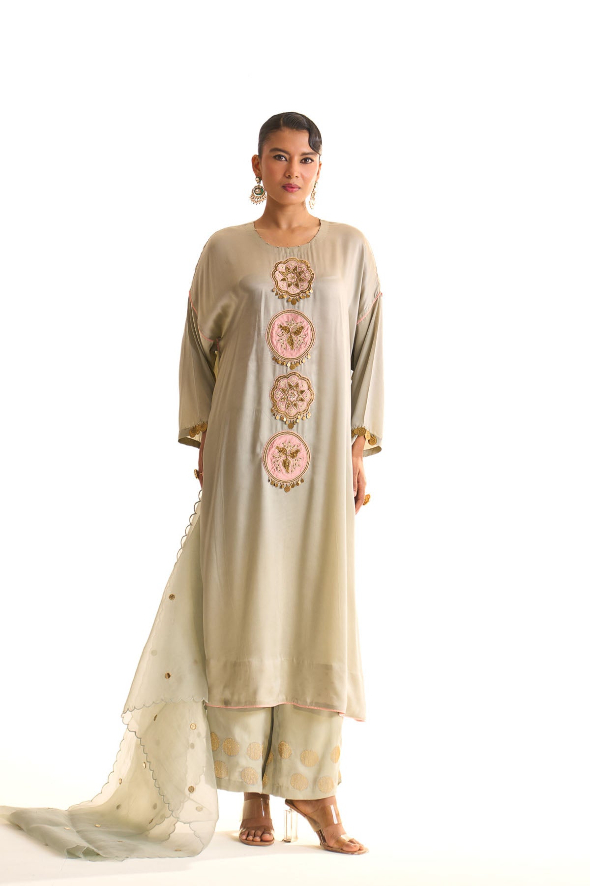 Summer mist Teal Applique circle kurta set