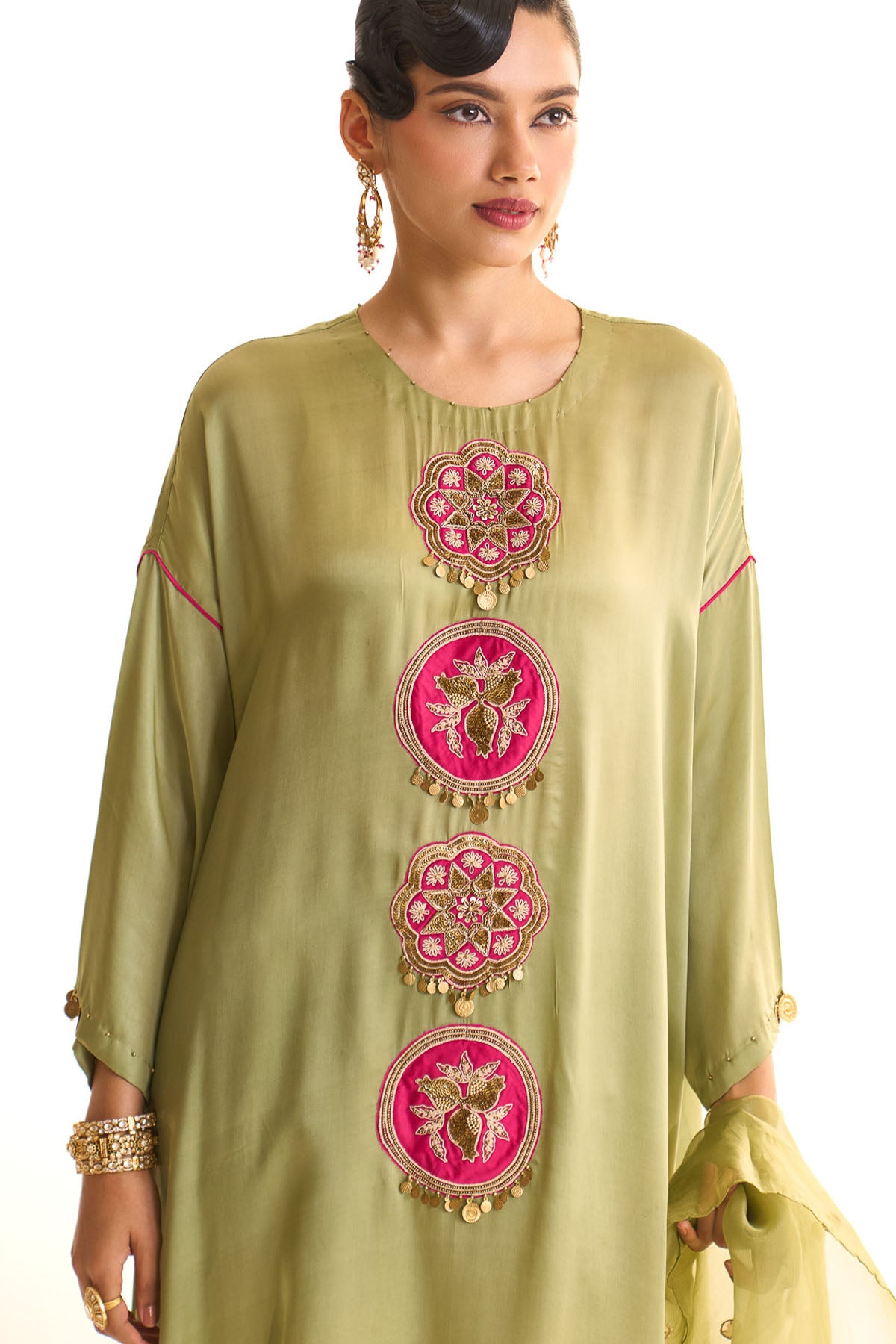 Summer mist Green Applique circle kurta set