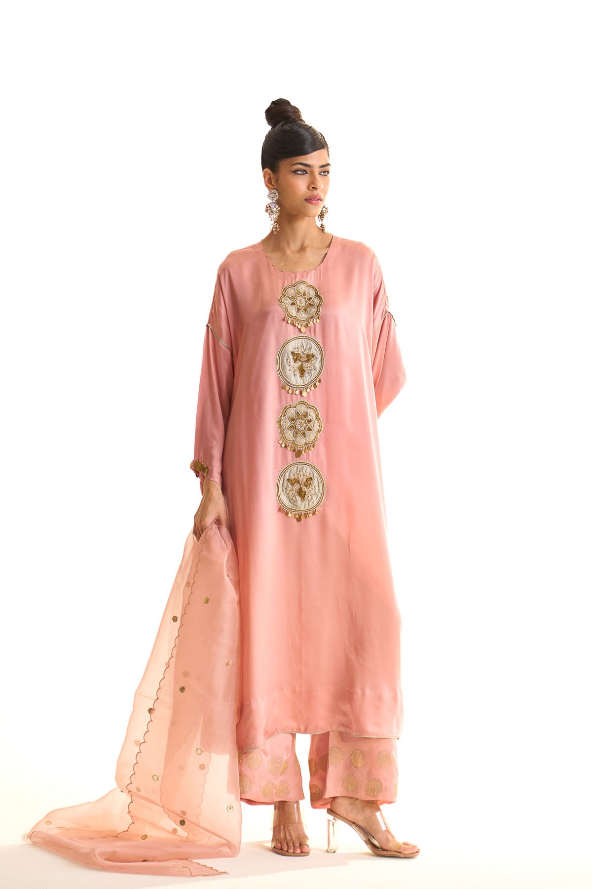 Summer mist Pink Applique circle kurta set