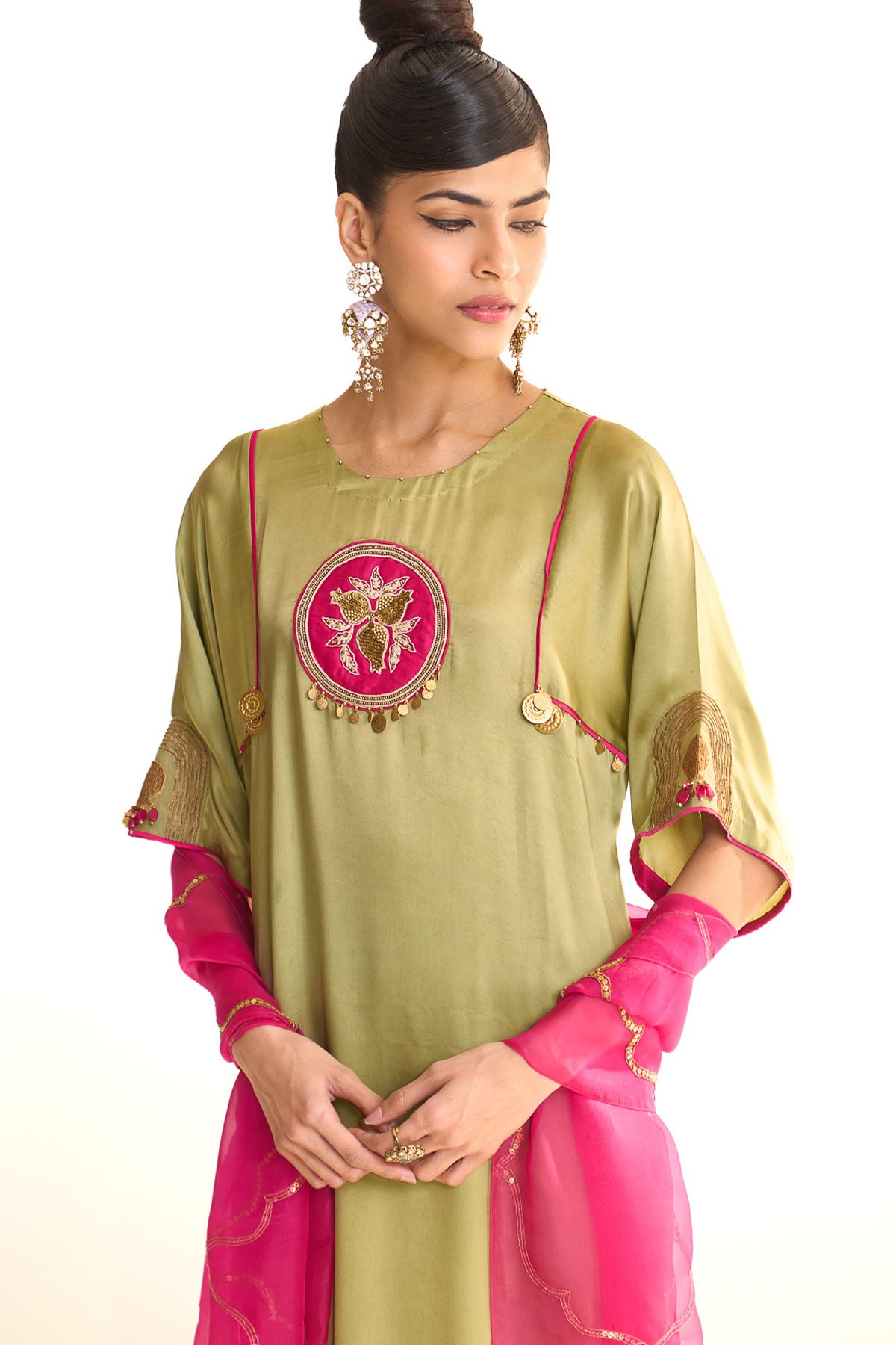 Summer mist Green Gold anar kurta set